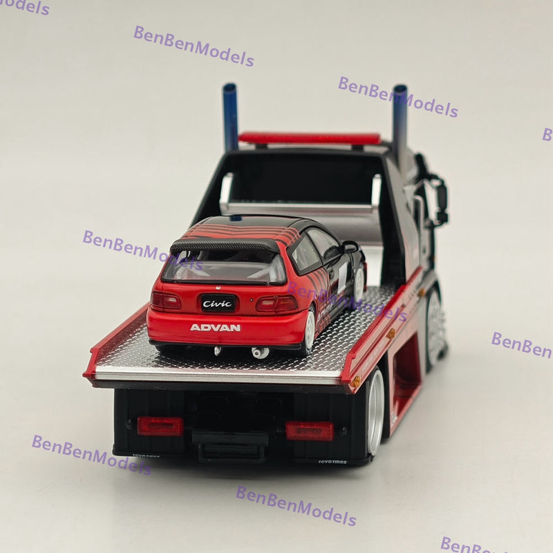 1:64 SH KAMA3 Tow Truck Advan Version with Civic EK9 Diecast Model Car