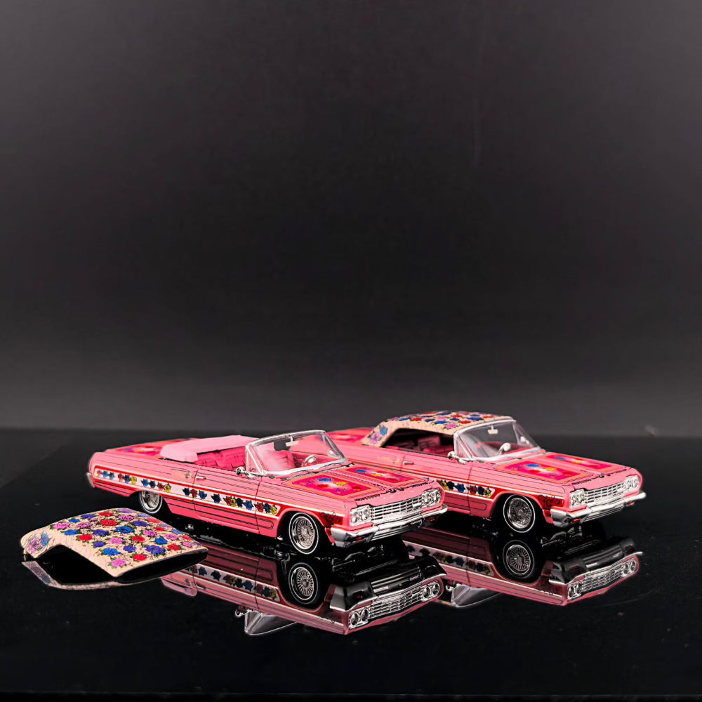 Fine Works FW 1:64 Impala Lowrider Gypsy Rose Painting Openable Convertible Adjustable Chassis Diecast Alloy Car Models Gifts