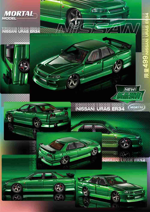 MORTAL 1/64 NISSAN SKYLINE URAS ER34 Miniature Diecast Toys Car Models Hobby Collection Gifts