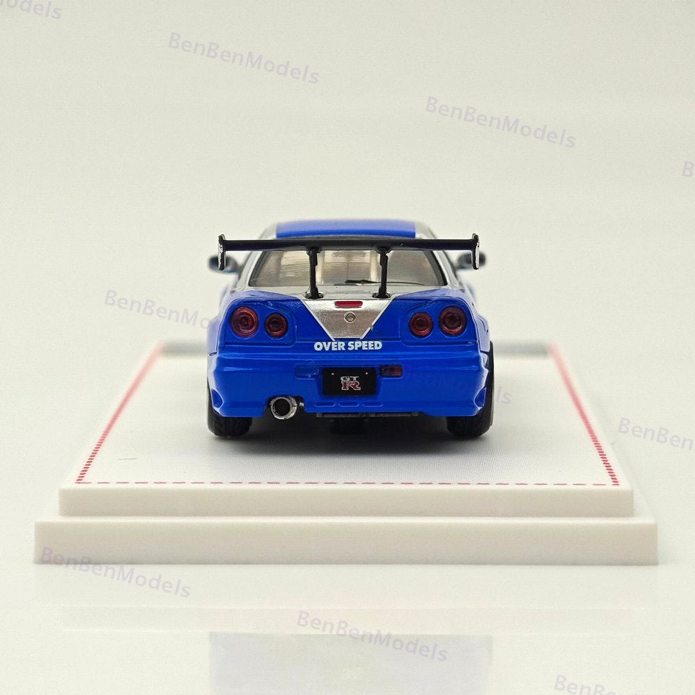 1/64 FH Nissan Skyline R34 GTR Silver Blue Diecast Model Car Limited Collection