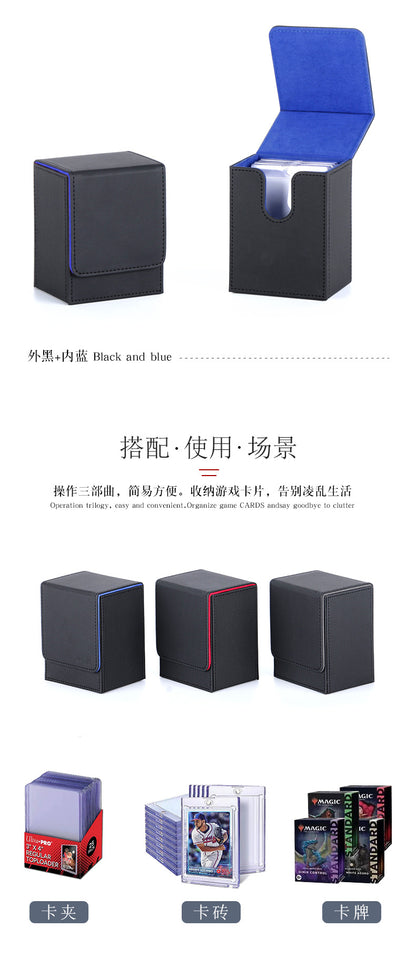 Portable Magnetic PU Deck Box Vertical Side Loading Storage Case for 35PT Card Slabs Toploaders PTCG CCG OCG TCG Trading Cards
