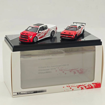 SH x ICHEMO 1:64 Shelby F150 & SRT Hellcat Red White Splash Double Set Diecast Model Car