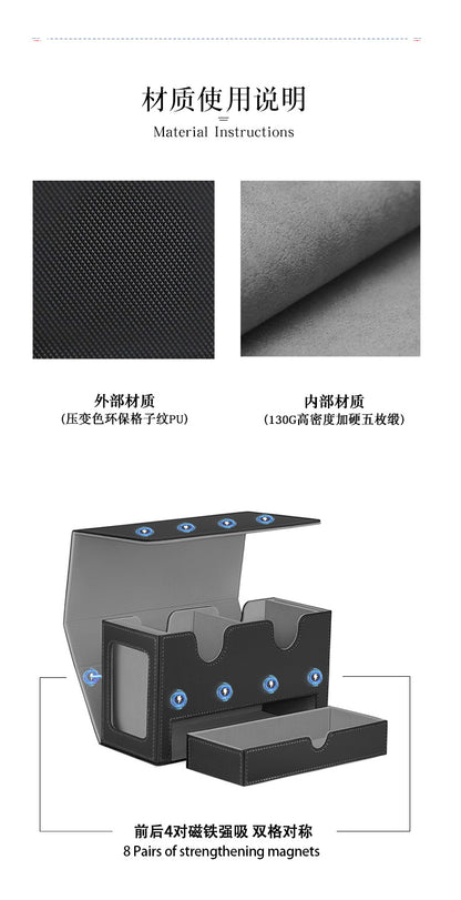 Magnetic PU Dual Slot Card Deck Box with Display Window & Detachable Dice Drawer for PTCG CCG OCG TCG