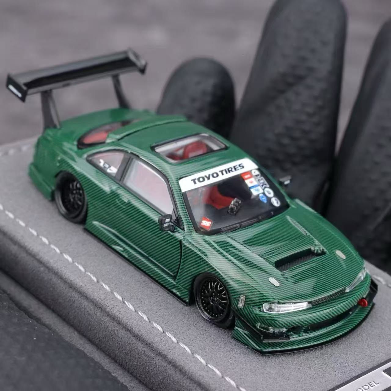 Mortal 1:64 S14 GT SPEC V2 BBS Green Carbon Alloy Diecast Toys Car