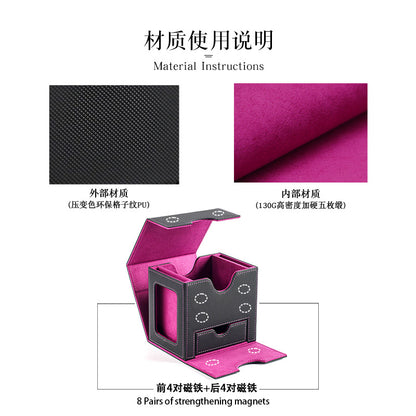 Side-Loading Window Card Deck Box 100+ PU Leather Magnetic TCG Card Storage