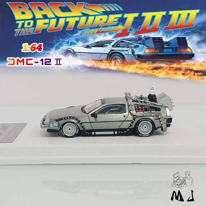 MJ 1/64 DMC-12 Back To The Future Time Machine Miniature Diecast Toys Car Models Collection Gifts Limited Edition