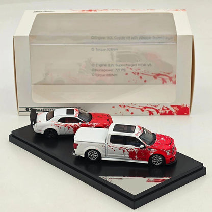 SH x ICHEMO 1:64 Shelby F150 & SRT Hellcat Red White Splash Double Set Diecast Model Car