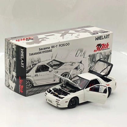 WHELART 1:18 RX7 FC3S Initial D 30e Anniversaire Voiture miniature en alliage + figurine