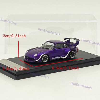 1:64 SW Porsche RWB 993 Purple Military Women's Low-Tail Glossy Diecast Model