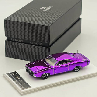 LS Model 1:64 Chargr 1969 Classic Muscle Car Chrome Purple&Chrome Illusion Edition Diecast Model Car Collection