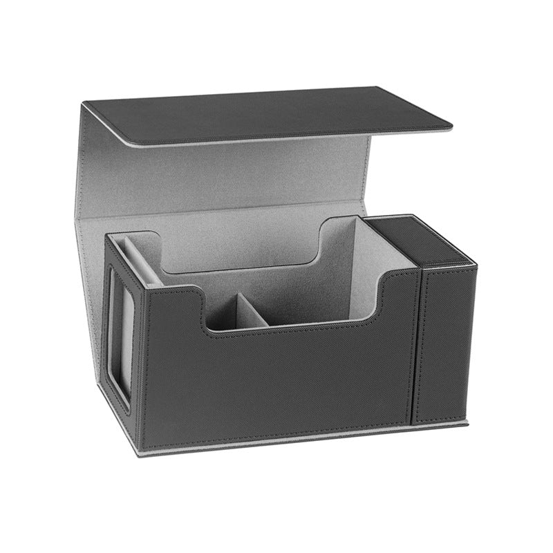 Multi Functional PU Card Storage Box Magnetic Closure with Display Window & Removable Dice Compartment for Hard Card Slabs