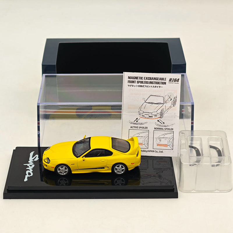 Hobby Japan 1/64 Toyota SUPRA RZ JZA80 GENUINE CUSTOMIZED VER with ActiveSpoiler Yellow HJ643042Y Diecast Models Car Collection