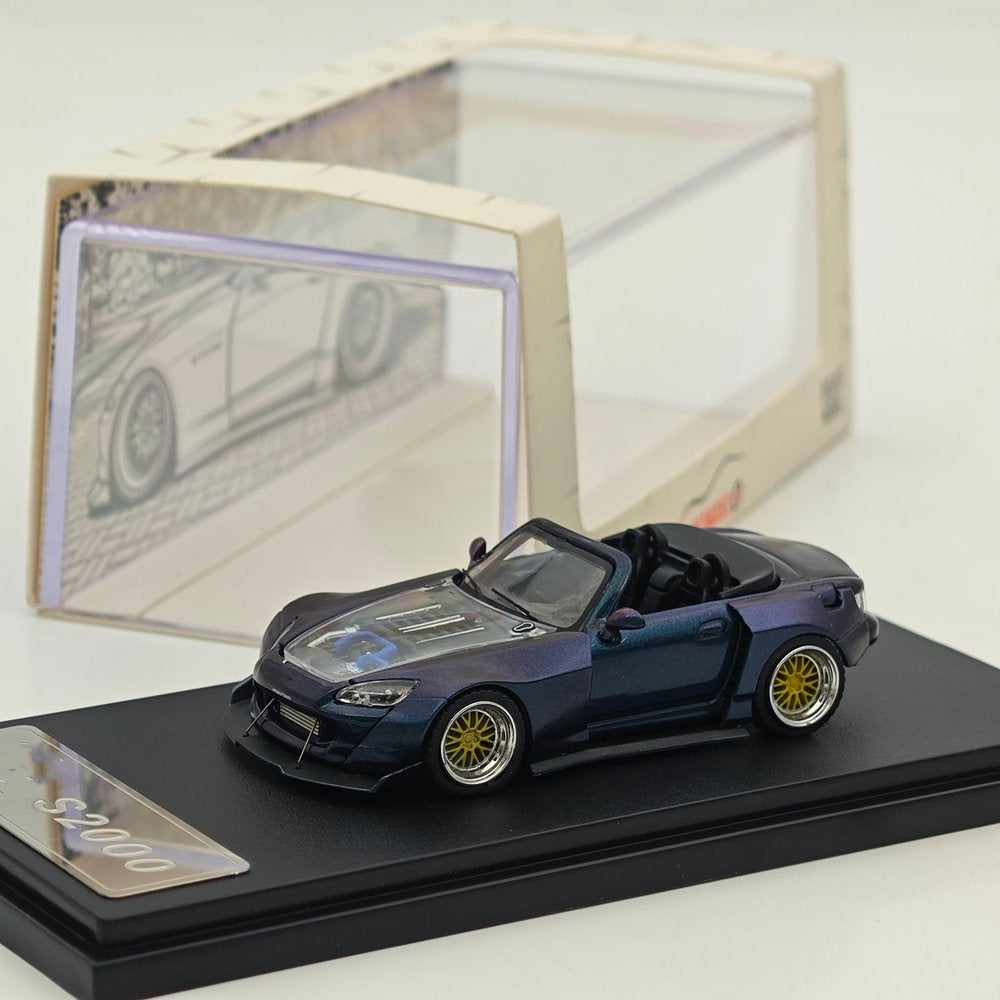 Rhino Model RM 1:64 S2000 Color changing purple/Red Wide body modified convertible hardtop Diecast Model Car Collectible