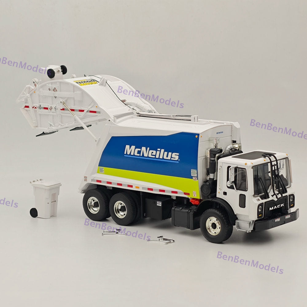 1/34 FIRST GEAR Mack TerraPro McNeilus Rear Load Refuse Truck & Two Trash Carts