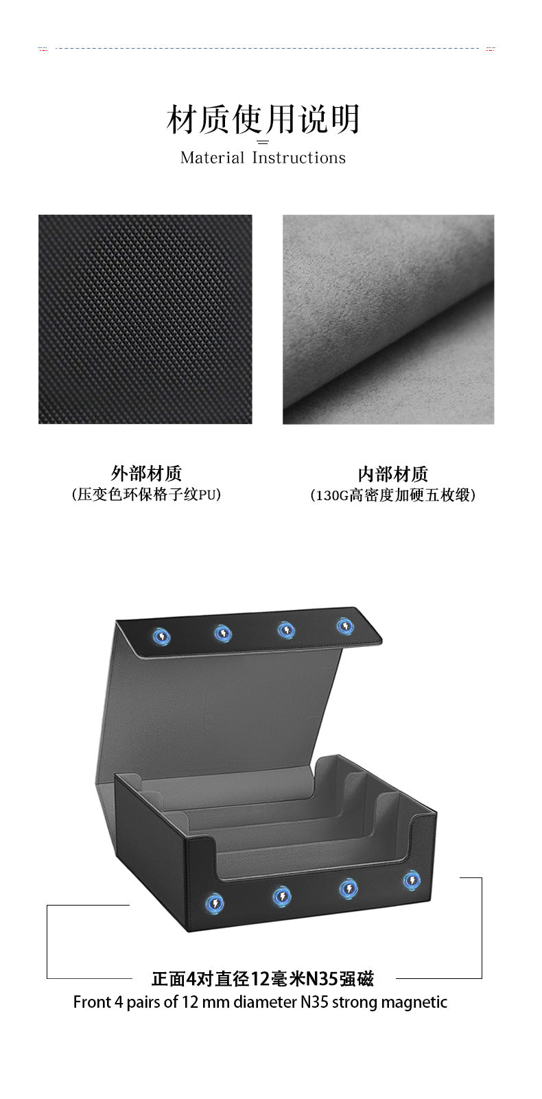 3 Grid PU Leather Magnetic Trading Card Storage Box 1800+ Cards with Separators