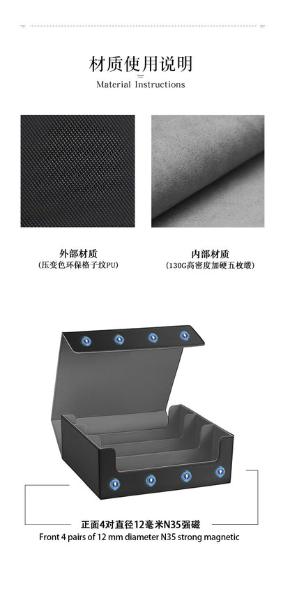 3 Grid PU Leather Magnetic Trading Card Storage Box 1800+ Cards with Separators