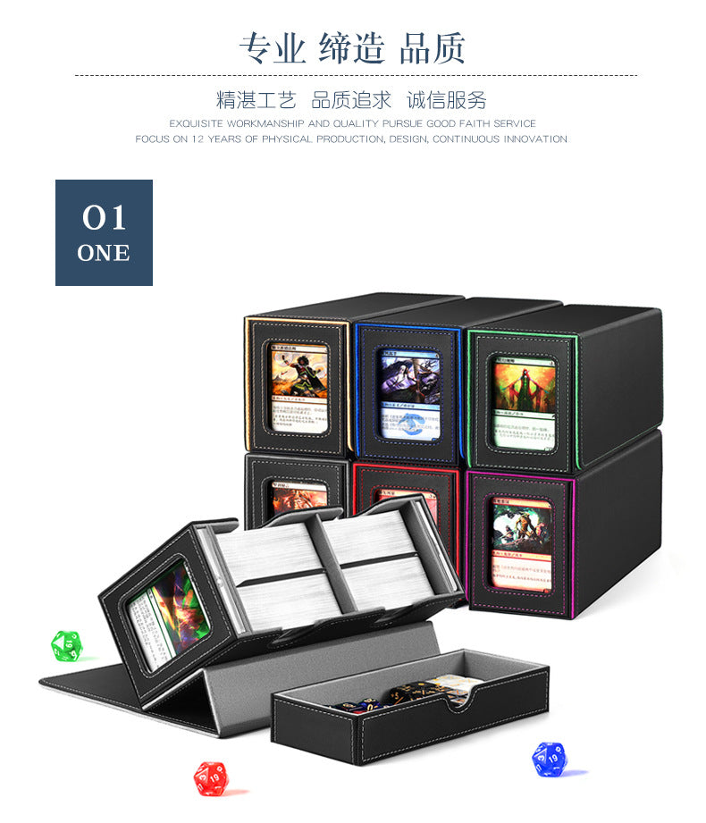 Magnetic PU Dual Slot Card Deck Box with Display Window & Detachable Dice Drawer for PTCG CCG OCG TCG