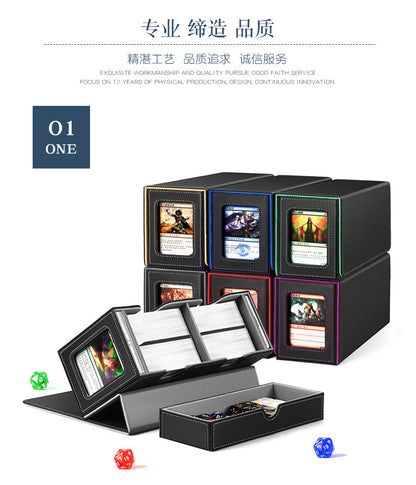 Magnetic PU Dual Slot Card Deck Box with Display Window & Detachable Dice Drawer for PTCG CCG OCG TCG