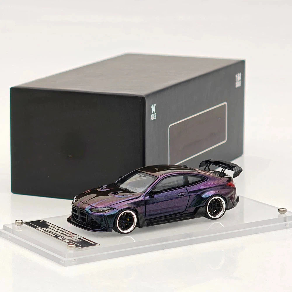 STREET WARRIOR SW 1:64 M4 Chameleon Magic Green Widebody Sports Model Diecast Metal Car Limited Collection