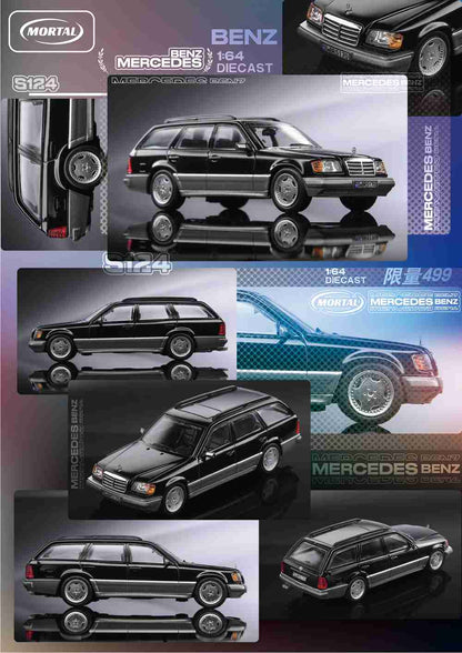 Voiture Mercedes-Benz S124 Wagon moulée sous pression à l'échelle 1:64, modèle réduit, collection, cadeaux, noir/vert 
