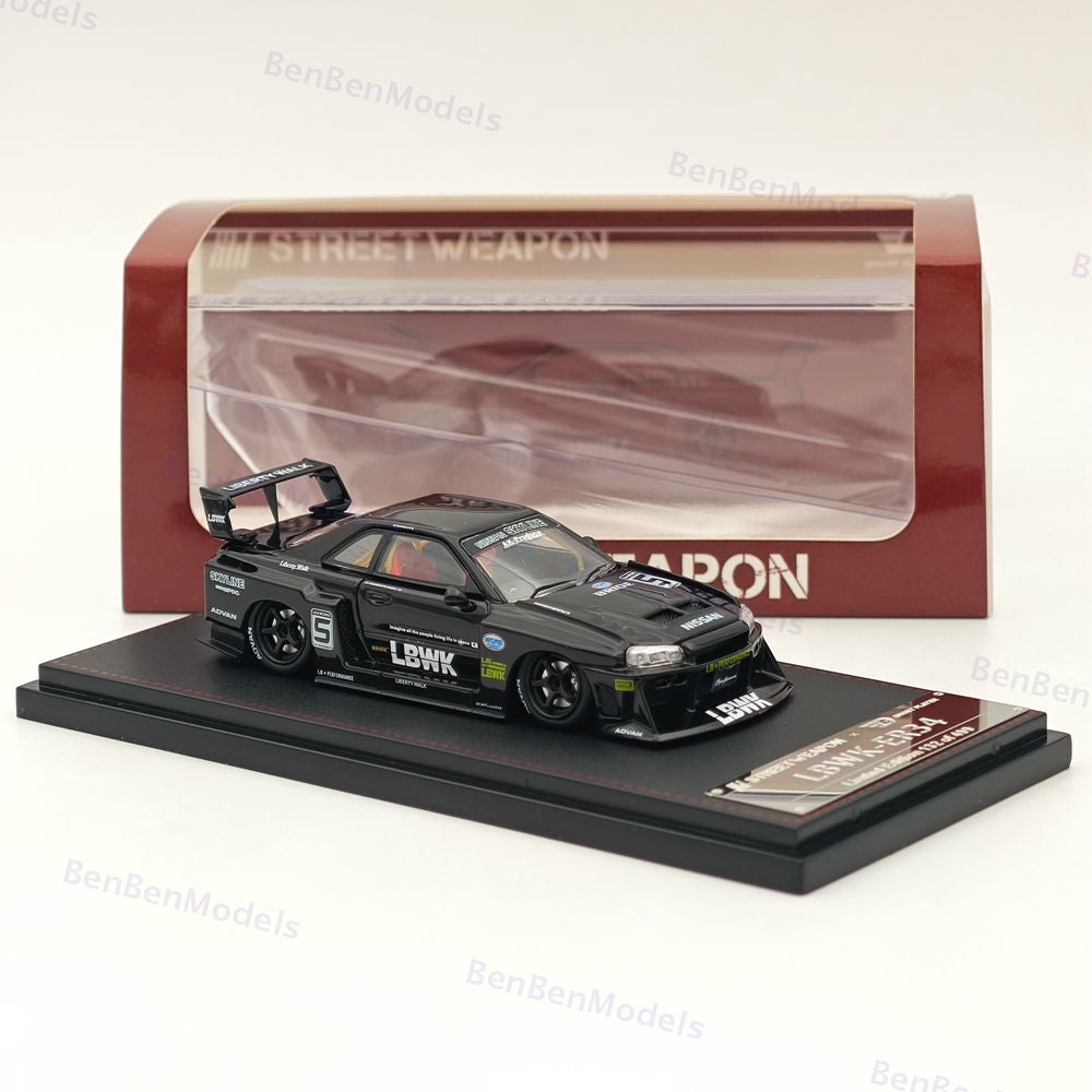 1/64 SW NISSAN GT-R LBWK ER34 #5 Black Diecast Model Car Miniature Collection