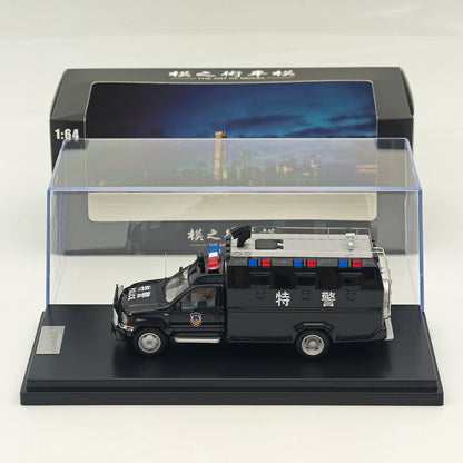 The Art of Model 1:64 F550 Super Duty Anty-Riot Personnel Carrier Black SWAT Livery Diecast Model Car