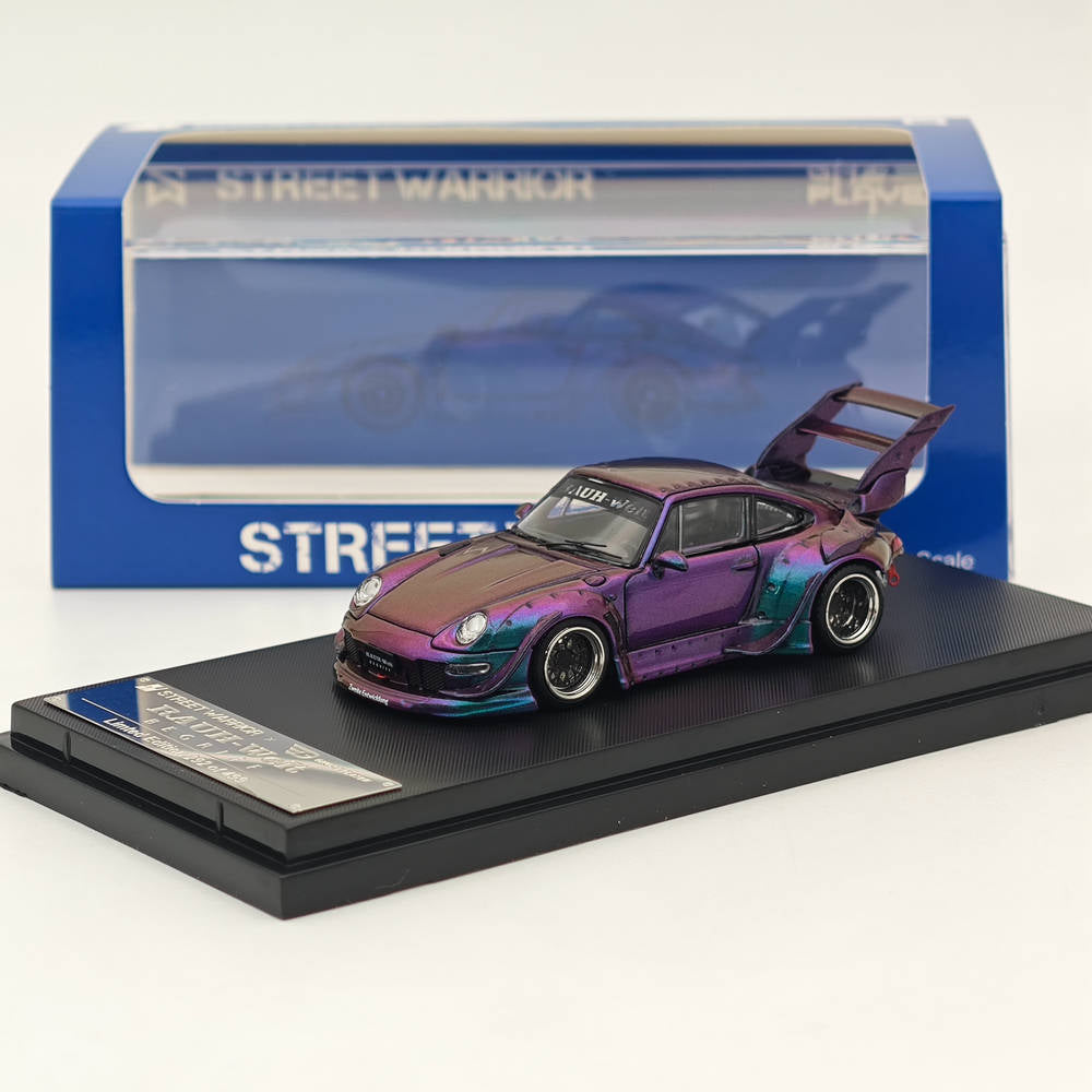 SW 1:64 Porsche RWB 993 Racing Sports Classic Modèle de voiture en métal à aileron élevé 