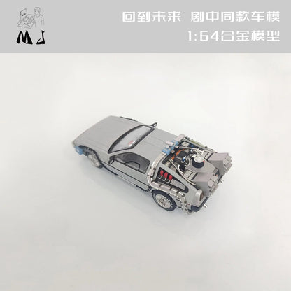 Nouveau MJ 1/64 Retour vers le futur Time Machine Miniature Diecast Toys Modèles de voitures Collection Cadeaux Édition limitée 