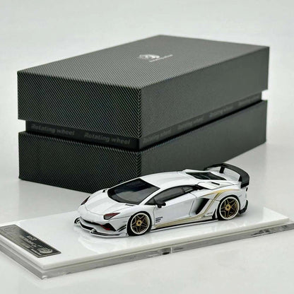 Rotating Wheel 1/64 Aventador S Rowen Supercar White Diecast Alloy Collectible Model Car