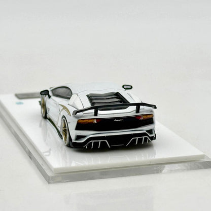 Rotating Wheel 1/64 Aventador S Rowen Supercar White Diecast Alloy Collectible Model Car