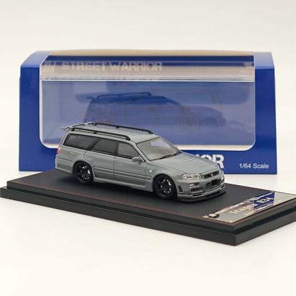 1:64 Street Weapon Nissan Stagea Skyline GT-R R34 Wagon Racing Gray Diecast Car