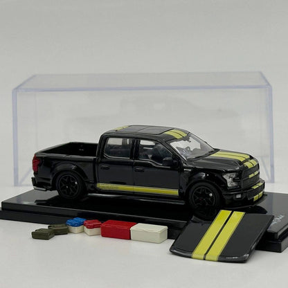 Funny Model 1/64 SHELBY F-150 Shelby Super Snake Pickup Black Yellow Stripes Diecast Model Car Collection