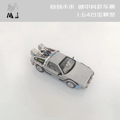 Nouveau MJ 1/64 Retour vers le futur Time Machine Miniature Diecast Toys Modèles de voitures Collection Cadeaux Édition limitée 