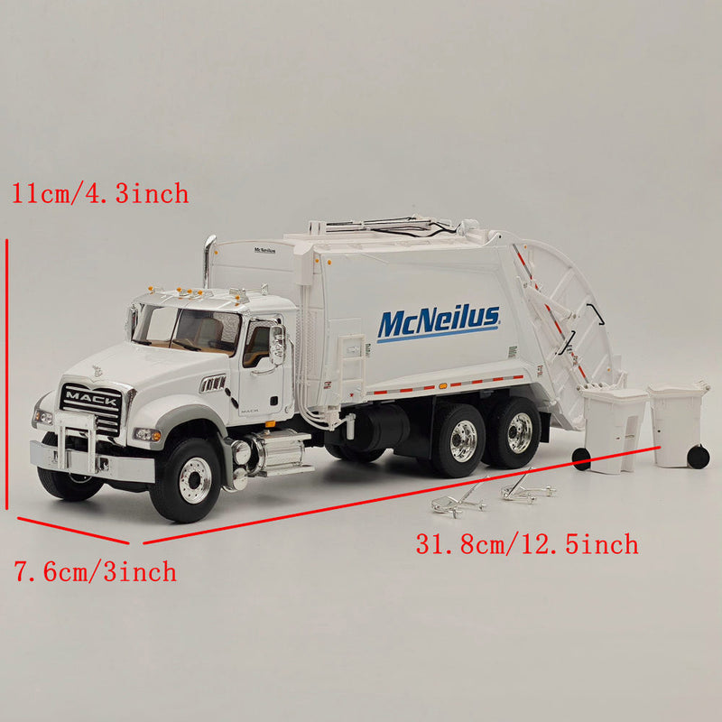 FIRST GEAR 1/34 Mack Granite W/McNeilus Rear Load Refuse Body with Trash Carts White 10-4295 DIECAST Model Truck Collection