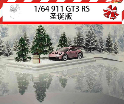 MODEL-J 1:64 911 992 GT3 RS Christmas Scene Diecast Toys Car Models Miniature Hobby Collection Gifts