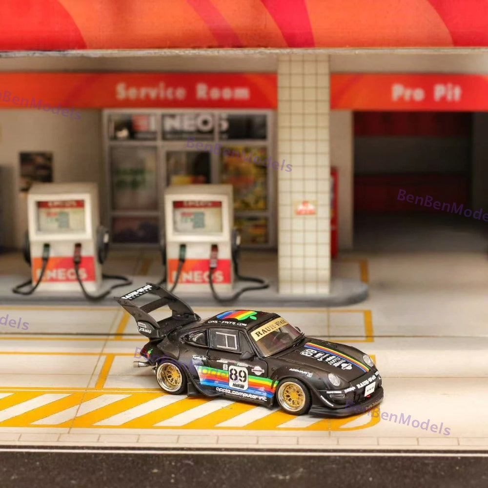 Pre-sale 1:64 SW Matt Black 911 RWB 993 Apple #89 Racing Sports Model Diecast