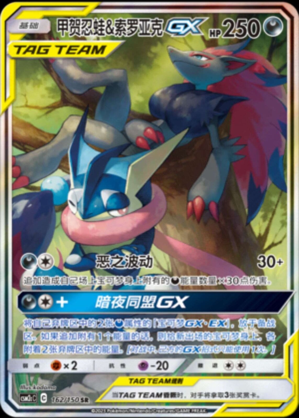 Pokémon S-Soleil et Lune chinois CSM2cC-162 SR Greninja et Zoroark-GX Holo Mint Alt Art 