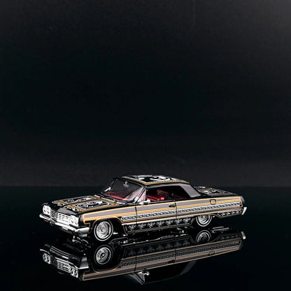 Pre-order Fine Works FW 1:64 Impala Lowrider Black Gold Openable Convertible Adjustable Chassis Diecast Alloy Car