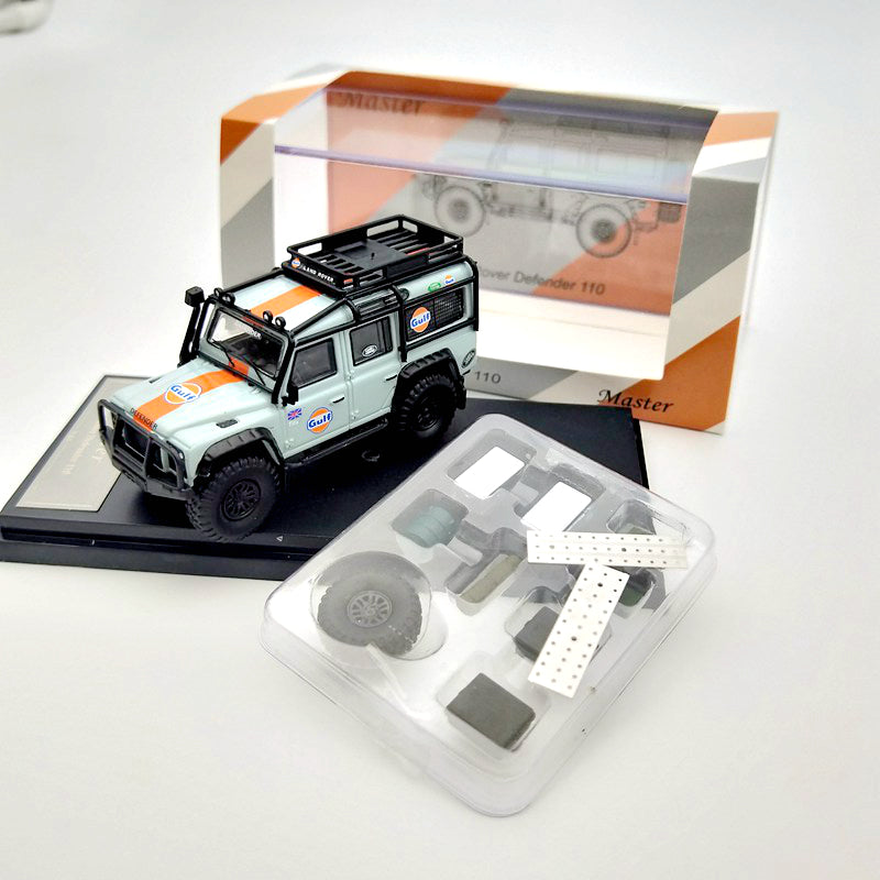 Master 1:64 Land Rover Defender 110 Gulf avec bagages Jouets moulés sous pression Modèle de voiture Collection Cadeaux 