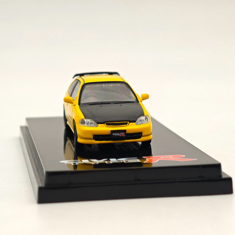 1/64 Hobby Japan Honda Civic Type-R (EK9) Custom with Engine Diecast Car Limited Collection Auto Toys Gift Yellow