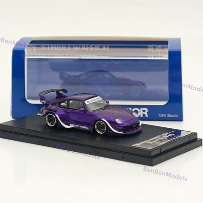 1:64 SW Porsche RWB 993 Purple Military Women's Low-Tail Glossy Diecast Model