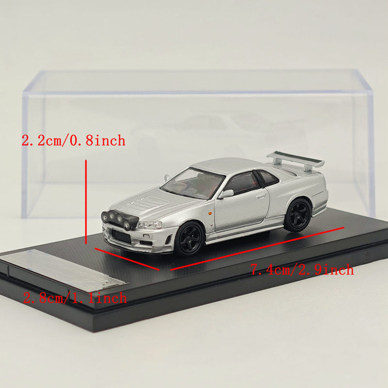 STREET WARRIOR 1/64 Nissan Skyline GTR BNR-34 Z-Tune Silver High REV Series Diecast Models Car Toy Limited 599 Collection