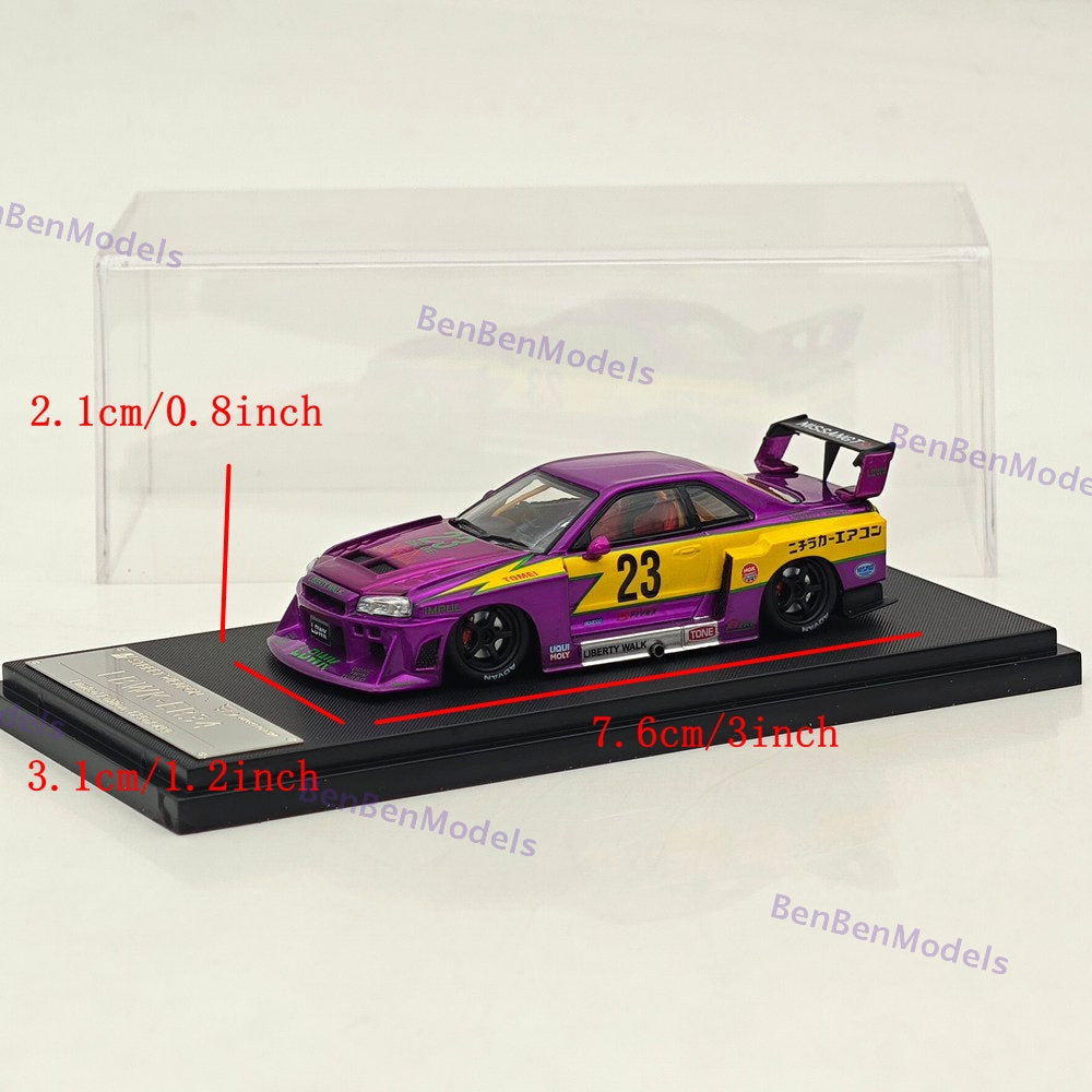 1:64 SW Skyline GTR LBWK ER34 #23 Electroplated Purple Sports Model Diecast