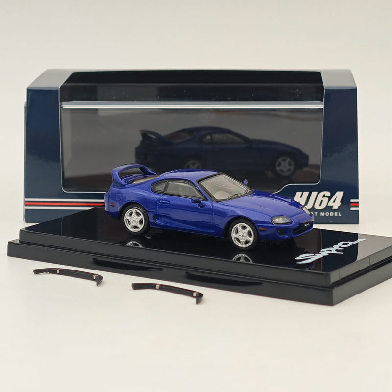 Hobby Japan 1/64 Toyota SUPRA RZ JZA80 with Active Spoiler Parts Blue HJ642042BL Diecast Models Car Collection