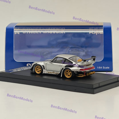 Street WARRIOR 1/64 RWB 993 RAUH-Welt Heavenly Silver Short Wing Diecast Model