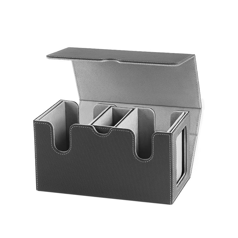 Dual Grid Magnetic Flip Card Box Grid Texture PU Card Holder Portable Trading Card Organizer Storage Box