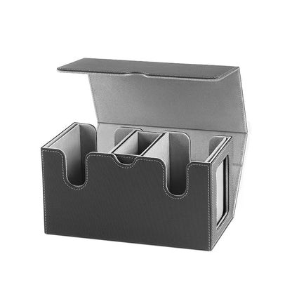 Dual Grid Magnetic Flip Card Box Grid Texture PU Card Holder Portable Trading Card Organizer Storage Box