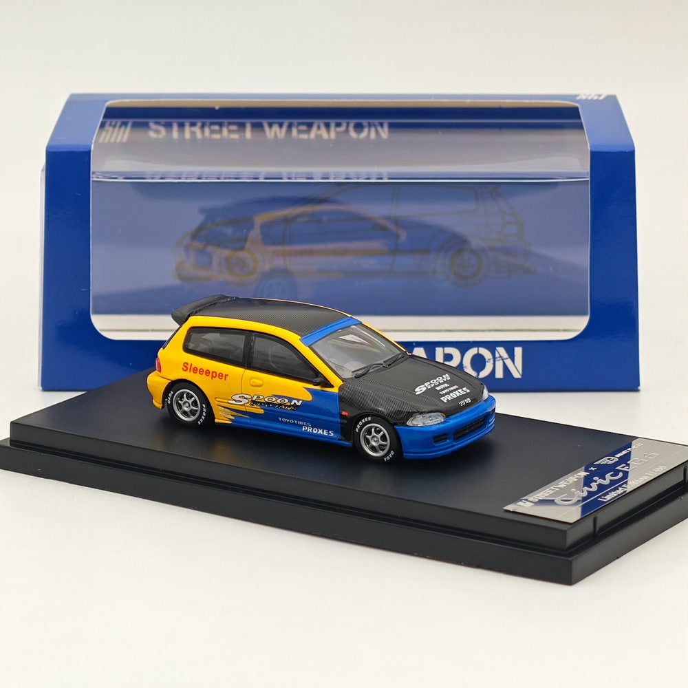 Modèle réduit de voiture moulée sous pression Street Weapon Civic EG6 Spoon Racing Sport, échelle 1:64 