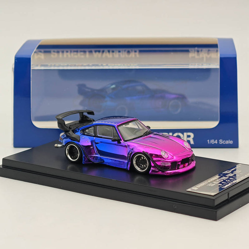 1:64 STREET WARRIOR Porsche 993 RWB Gradient Chrome Purple Diecast Models Car Limited Collection