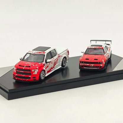SH x ICHEMO 1:64 Shelby F150 & SRT Hellcat Red White Splash Double Set Diecast Model Car